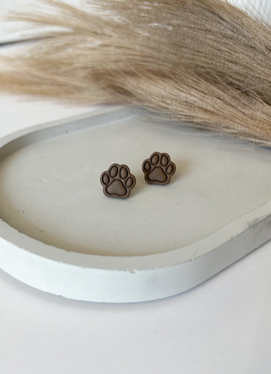 Paw Print Studs, Brown