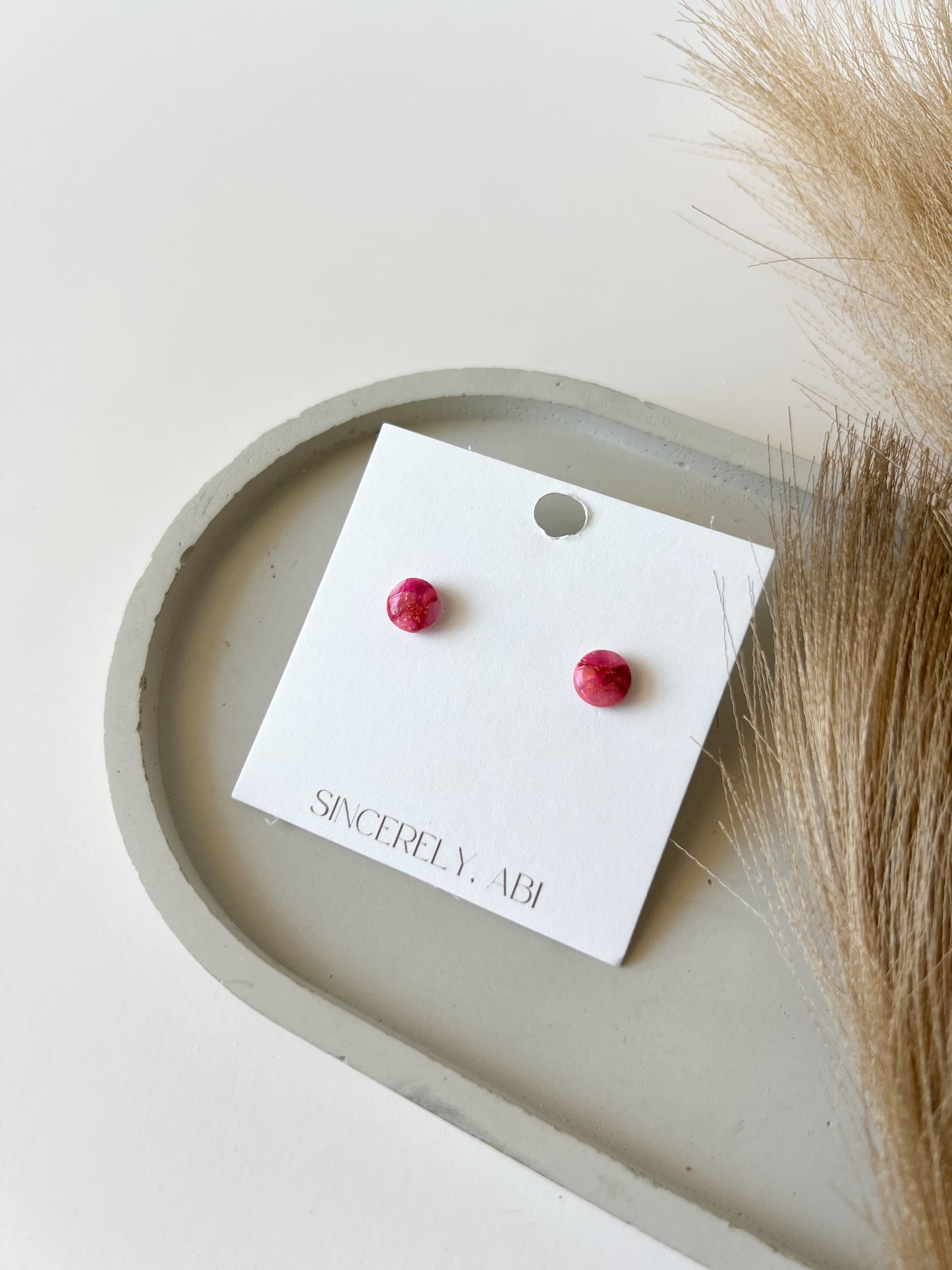 Mini Basic Studs, Pink Marble