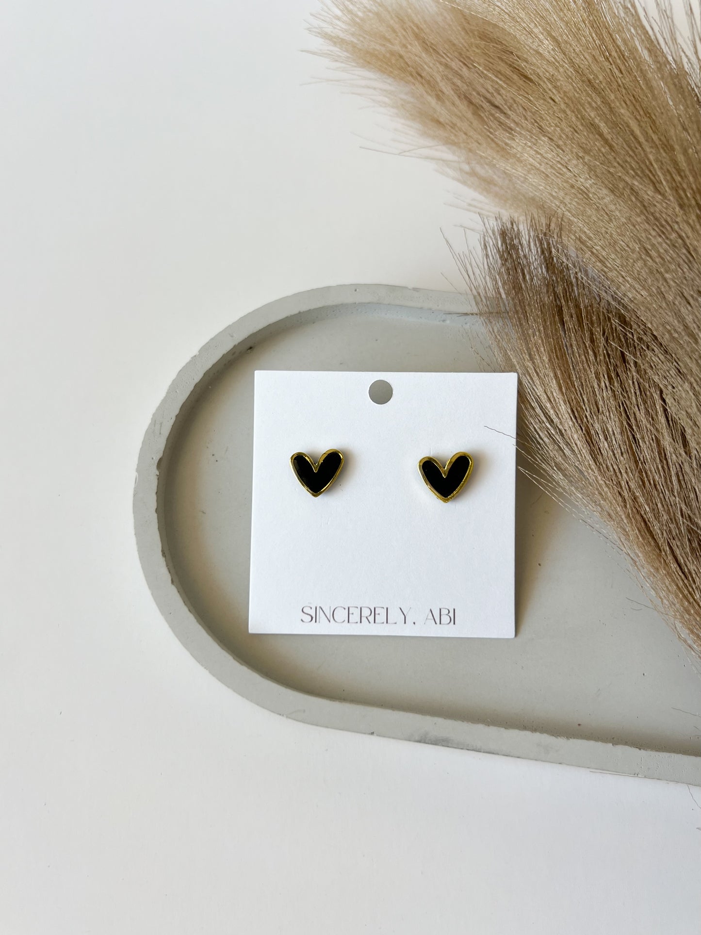 Gold Trim Heart Studs, Black