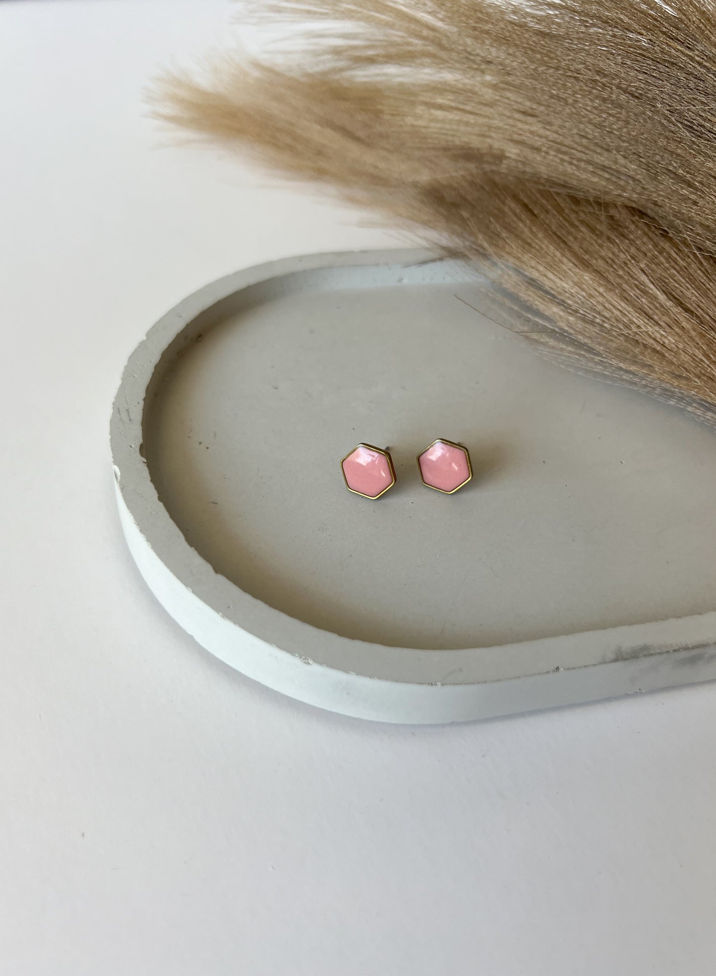 Hexagon Gold Trim Studs, Pink