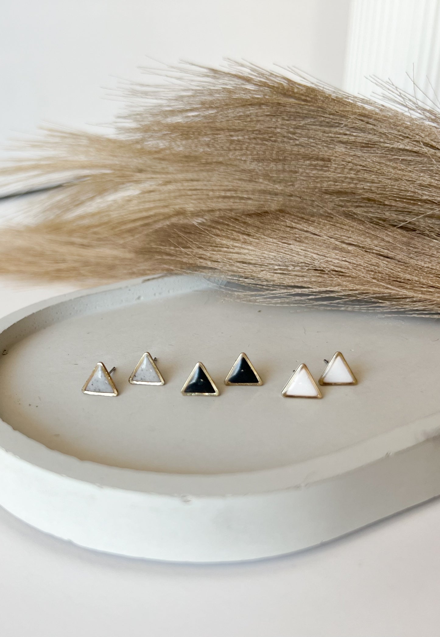 Gold Trim Triangle Studs, Granite