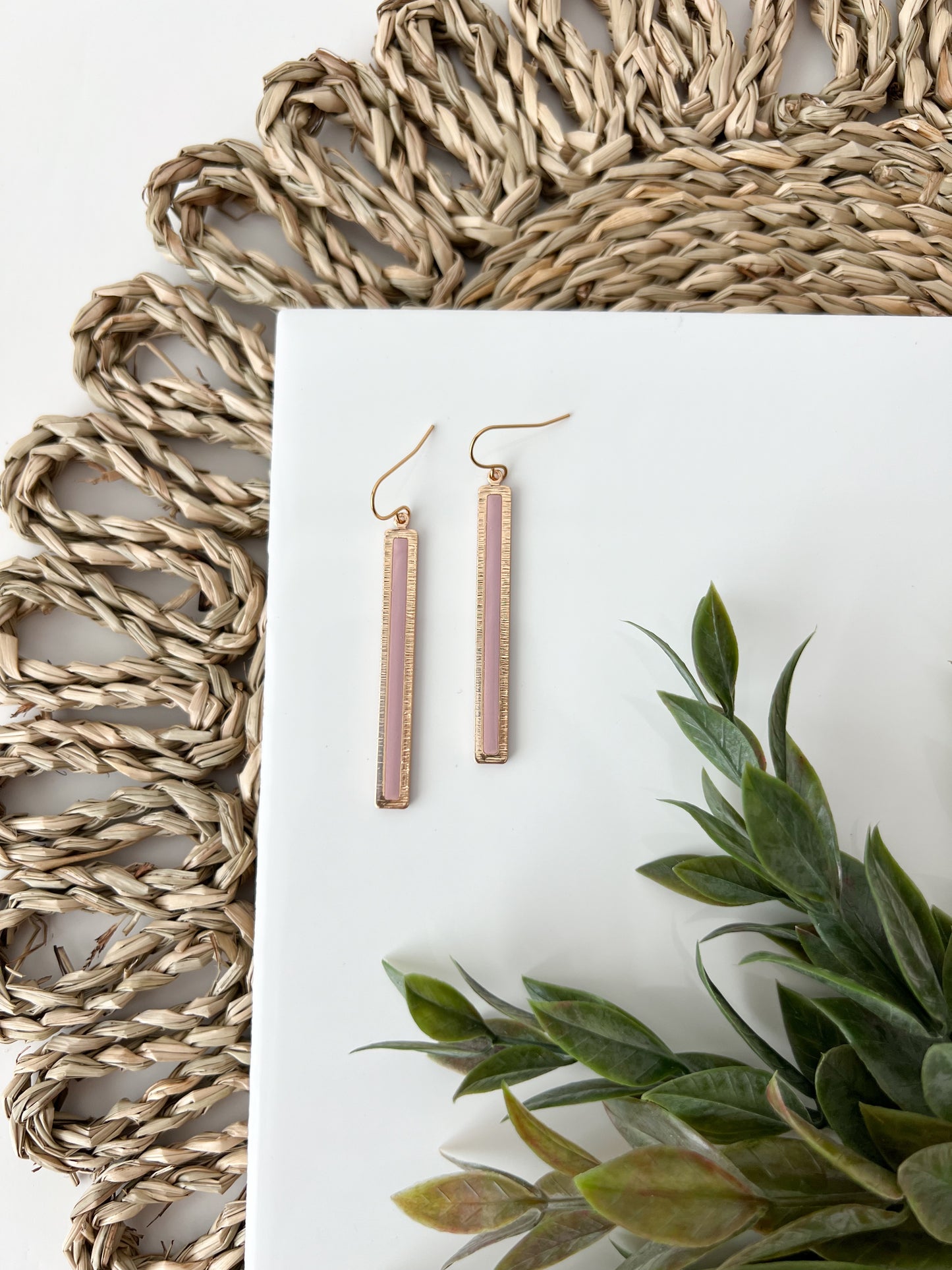 Gold Bar Dangles, Blush Pink