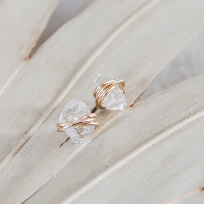 Herkimer Diamond Stud Earrings, 14k Gold Filled